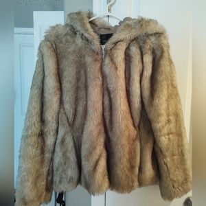 Faux Fur Jacket With Hood Size L